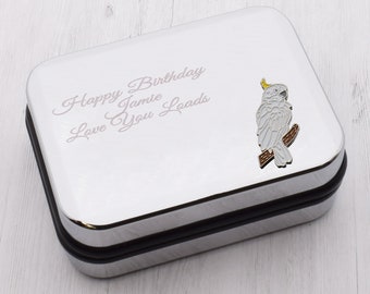 Cockatoo Bird Design Personalised Engraved Chromed Cufflink Case Box