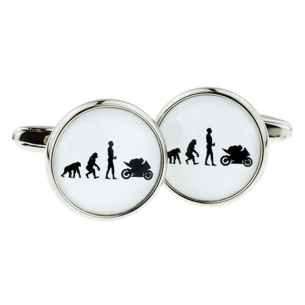 Evolution d'un pilote de moto Design Cufflinks dans la boîte personnalisée Cufflink