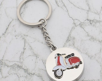 Beautiful Retro Scooter in Red & White Design with special Personalised Engraved message Keyring