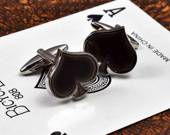 Black Spades Card Suit Design Cufflinks in Personalised Cufflinks Box