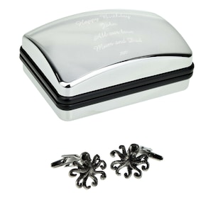 English Made Octopus Pewter Cufflinks in Optional Personalised Cufflink Box