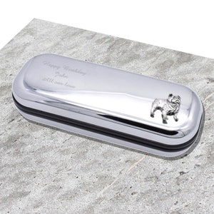 British Bulldog Design Personalised Engraved Chromed Glasses Case Box