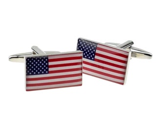 USA American Flag Cufflinks in Personalised Cufflink Box
