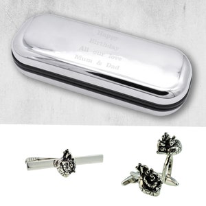 Anatomical Heart Tie Clip and Cufflinks Set in Engraved personalised box