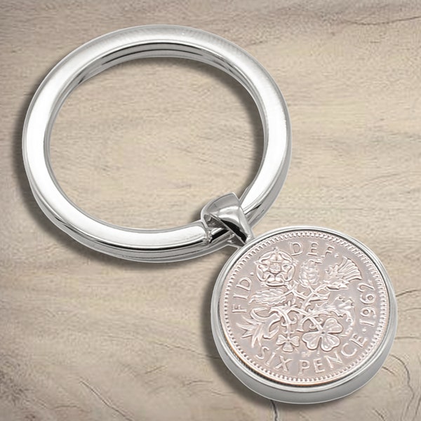 Hand Set 1954 Sixpence Keyring 70th Birthday anniversary gift with Personalised Engraved Message