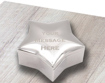 Beautifully Engraved with Personalised Message Silver Star Shaped Trinket Box