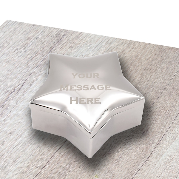 Beautifully Engraved with Personalised Message Silver Star Shaped Trinket Box