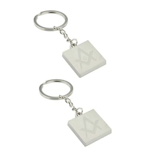 Engraved Masonic Design Silver Square Keyring with Engraved Message on the Back