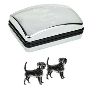 English Made Beagle Pewter Cufflinks in Optional Personalised Cufflink Box