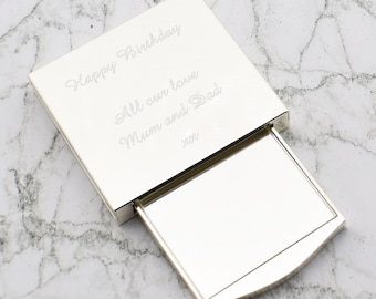 Personalised with Engraved Message Silver Plated Square Shaped Drawer Mirror