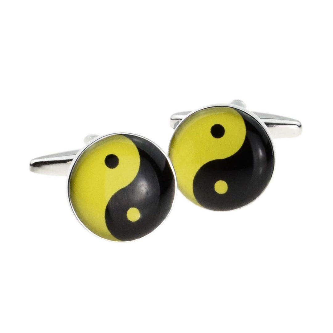 Yellow & Black Yin Yang Chinese Design Cufflinks Presented in a in a