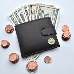Portefeuille 100 % végétalien en cuir véritable noir avec boîte cadeau gravée en option