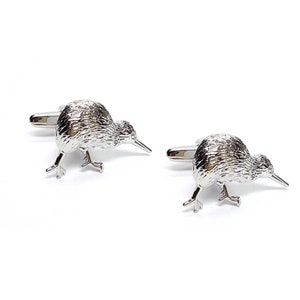 New Zealand Kiwi Bird Design Rhodium Plated Cufflinks in Personalised Cufflink Box