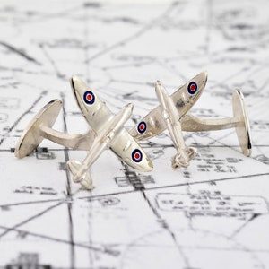 English Made 925 Sterling Silver Spitfire Cufflinks Presented in a Cufflink Box