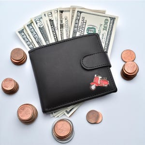 Personalisierte Red Scooter Design Schwarz Echtleder Brieftasche mit optionaler gravierter Geschenkbox