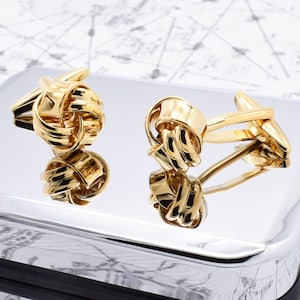 Gold Plated Knot Classic Cufflinks in personalised cufflink box