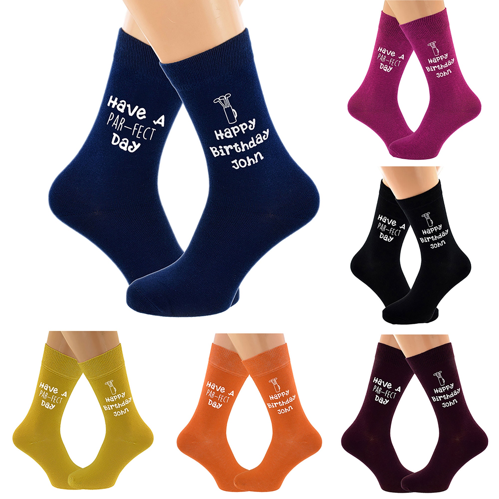 Image of Fun Personalised Golf Par Fect Happy Birthday Unisex Adults Socks in Various Colours
