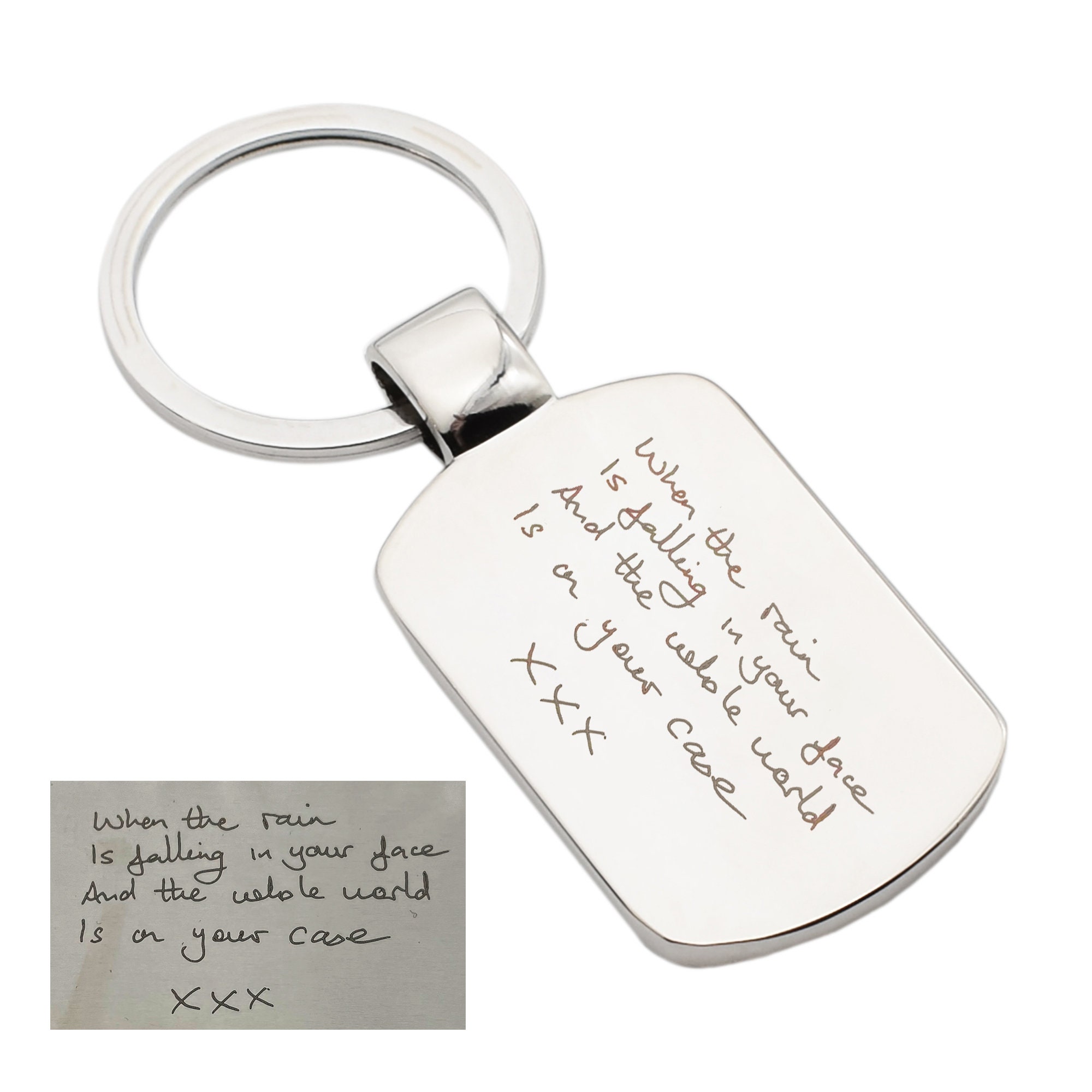 Key Ring Written Personalised Own Handwritten Message Engraved Key Ring - Etsy UK