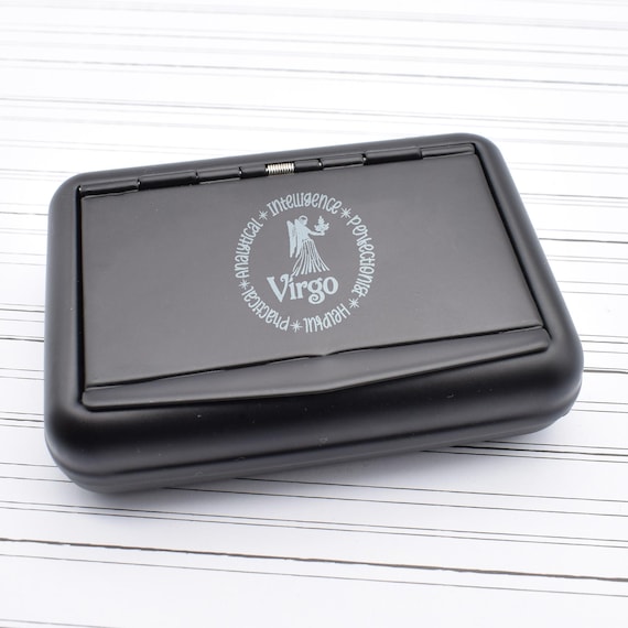 Beautifully Engraved With Virgo Star Sign Matt Black Tobacco Box With Paper  Holder & Optional Hydro-stone