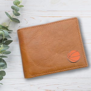 Personalisierte Basketball Design Tan Echtleder Brieftasche mit optionaler gravierter Geschenkbox