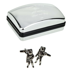 English Made Astronaut Pewter Cufflinks in Optional Personalised Cufflink Box
