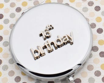 Diseño para el 16.° cumpleaños con un mensaje bellamente grabado en la parte posterior / Espejo plateado para bolso