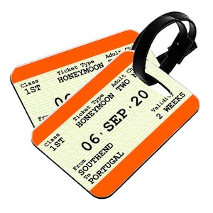 Travel Ticket Style Personalised Honeymoon Luggage Tags