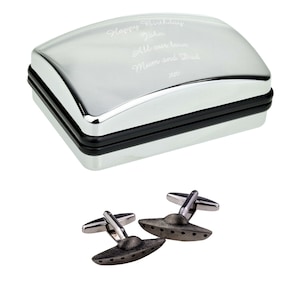 English made Pewter UFO Cufflinks in Optional Personalised Cufflink Box