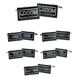 Personalised Date Black Rectangular Wedding Cufflinks
