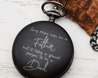 Sentimental Step Dad Design Matt Black Finish römische Ziffern Quarz Aktion Taschenuhr und Clip Kette mit Wahl der Präsentation Box