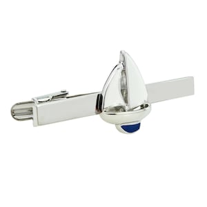 Blue Keeled Yacht Sailing Tie Clip in personalised box
