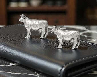 Cow English Made Pewter Cufflinks in Personalised Leatherette Cufflink Box