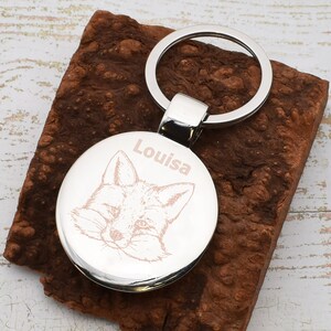 Personalised With Name | Beautifully Engraved Fox Design | Silver Keyring