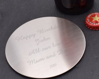 Stainless Steel Round Coaster Engraved with Personalised Message