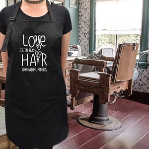 Personalised Name Love Is In The Hair Protective Apron for Barbers Hairdressers UNISEX APN031