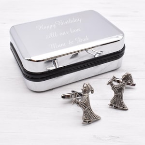 Valkyrie Pewter Cufflinks in Personalised Chrome Effect Cufflink Box