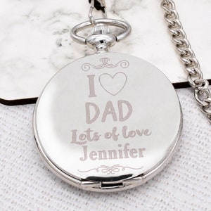 Personalisierte Ich liebe dich Papa Design Silber Finish römische Ziffern Quarz Aktion Taschenuhr und Clip Kette mit Wahl der Präsentation Box Bild 1