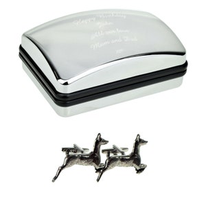 English Made Deer Pewter Cufflinks in Optional Personalised Cufflink Box
