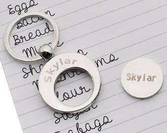 Personalised with Name Keyring and Trolley Coin Token | No more hunting for a Pound | Great for shopping!