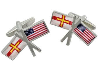 Personalised Your Design Twin Flag cufflinks in Engraved Chrome Box