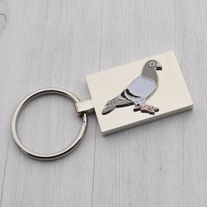 Beautifully Made Pigeon Design with special Personalised Engraved message Keyring Presented in Velvet Pouch