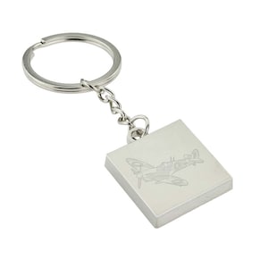 Engraved Spitfire Design Square Keyring with Engraved Message on the Back