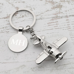 Personalised Engraved Chrome Metal Plane Keyring Presented in an Organza Bag