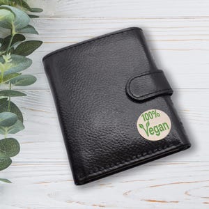 Cartera de piel auténtica negra, 100 % vegana, personalizada con texto propio.