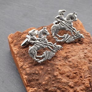 English Made St George & the Dragon English Pewter Pewter Design Cufflinks in a Personalised Cufflink Box