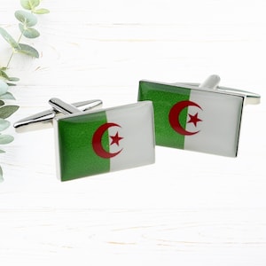 Algeria Flag Cufflinks With Choice of Personalised Gift Option