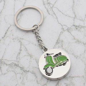 Beautiful Retro Scooter in Green Design with special Personalised Engraved message Keyring