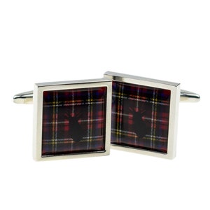 Royal Stewart Scottish Tartan with Stag Design Cufflinks in a Personalised Cufflink Box