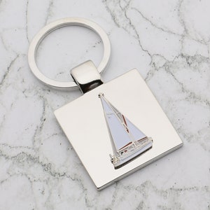 Beautiful Sailing Boat Design with special Personalised Engraved message Keyring Presented in Velvet Pouch