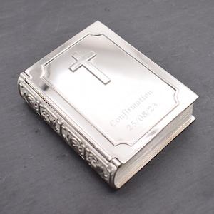 Stainless Steel Bible shaped Trinket Box with Cross Design